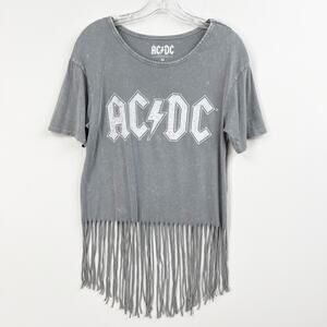 AC/DC Gray T Shirt Medium Fringe Bottom Band Tee Rock and Roll Music Women's Med